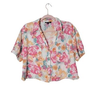 Rachel Zoe Floral Button Down Shirt - Pink, Orange, and Green